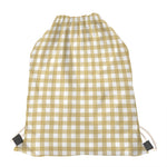 Beige And White Check Pattern Print Drawstring Bag