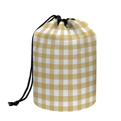 Beige And White Check Pattern Print Drawstring Makeup Bag