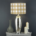 Beige And White Check Pattern Print Drum Lamp Shade