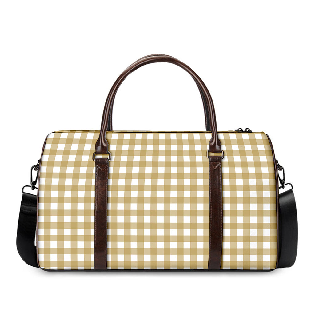 Beige And White Check Pattern Print Duffle Bag