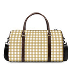 Beige And White Check Pattern Print Duffle Bag