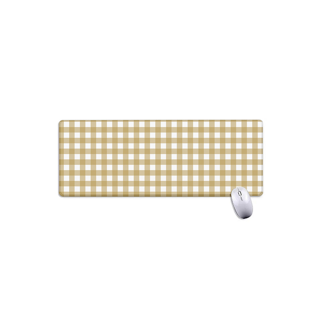 Beige And White Check Pattern Print Extended Mouse Pad