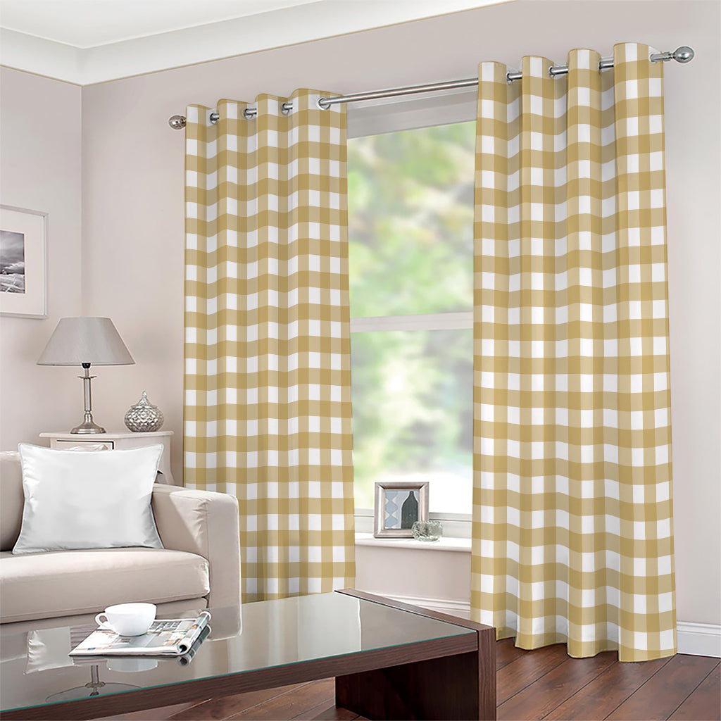Beige And White Check Pattern Print Extra Wide Grommet Curtains