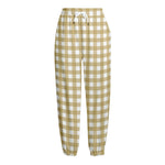 Beige And White Check Pattern Print Fleece Lined Knit Pants