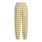 Beige And White Check Pattern Print Fleece Lined Knit Pants