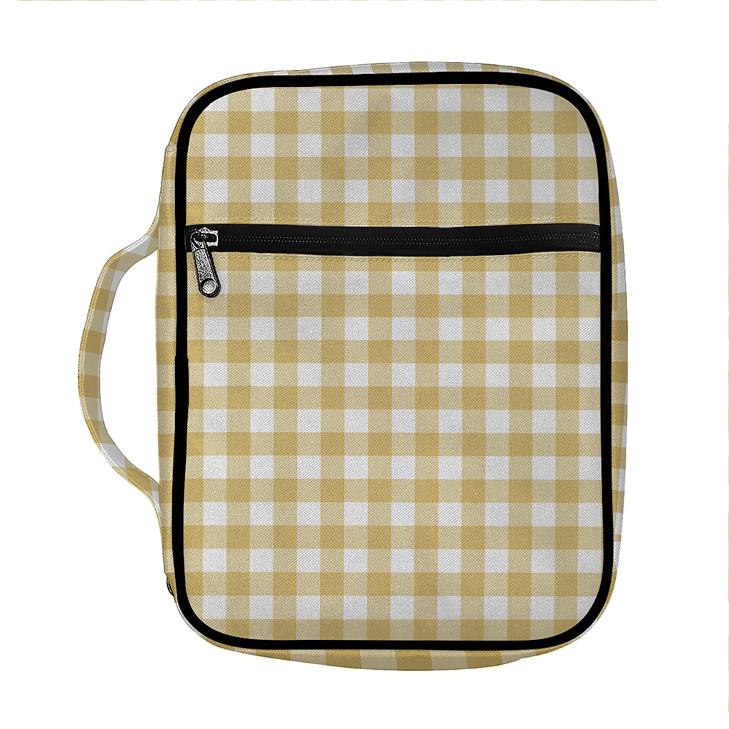 Beige And White Check Pattern Print Front Pocket Bible Bag