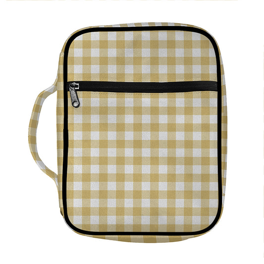 Beige And White Check Pattern Print Front Pocket Bible Bag