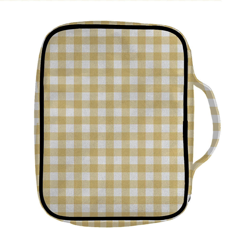 Beige And White Check Pattern Print Front Pocket Bible Bag
