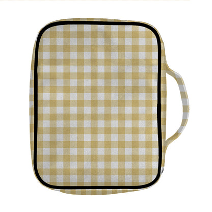 Beige And White Check Pattern Print Front Pocket Bible Bag