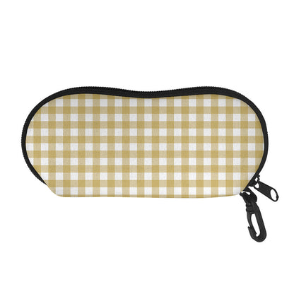Beige And White Check Pattern Print Glasses Case