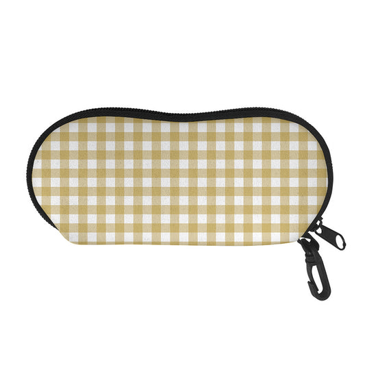 Beige And White Check Pattern Print Glasses Case