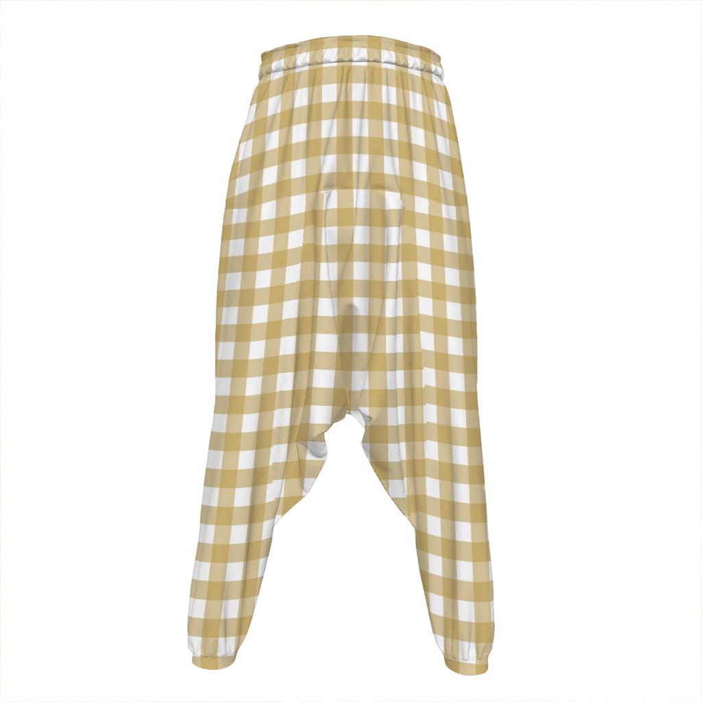 Beige And White Check Pattern Print Hammer Pants