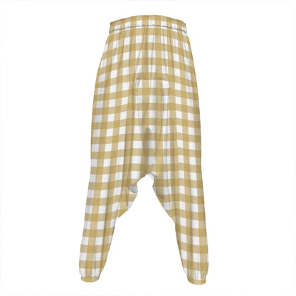 Beige And White Check Pattern Print Hammer Pants