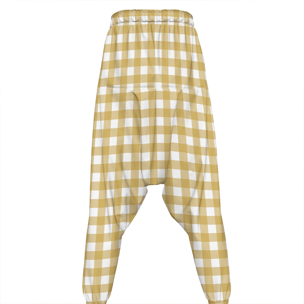 Beige And White Check Pattern Print Hammer Pants