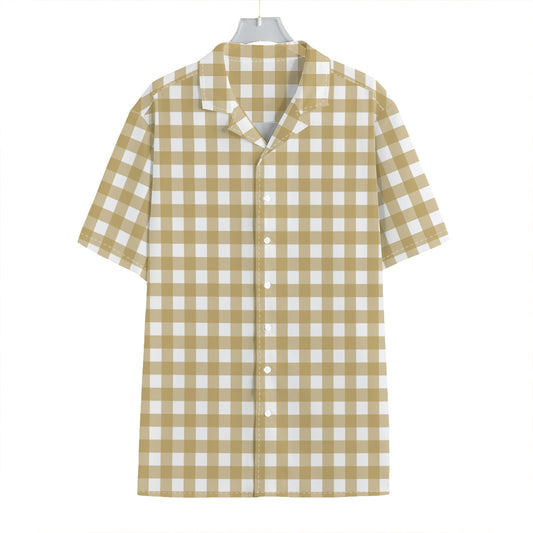 Beige And White Check Pattern Print Hawaiian Shirt