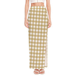 Beige And White Check Pattern Print High Slit Maxi Skirt