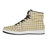 Beige And White Check Pattern Print High Top Leather Sneakers