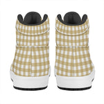 Beige And White Check Pattern Print High Top Leather Sneakers