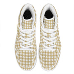 Beige And White Check Pattern Print High Top Leather Sneakers