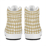 Beige And White Check Pattern Print High Top Leather Sneakers