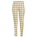 Beige And White Check Pattern Print High-Waisted Pocket Leggings