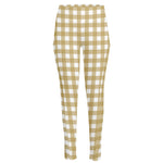 Beige And White Check Pattern Print High-Waisted Pocket Leggings