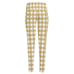 Beige And White Check Pattern Print High-Waisted Pocket Leggings