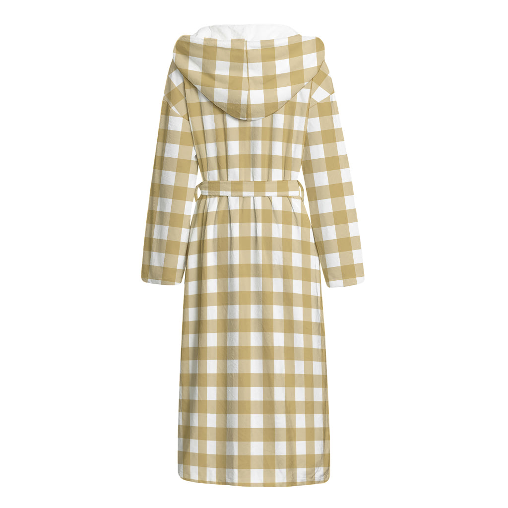 Beige And White Check Pattern Print Hooded Bathrobe
