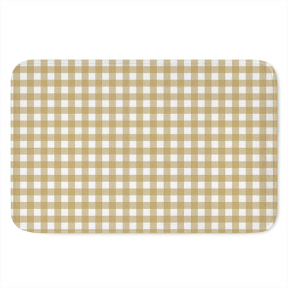 Beige And White Check Pattern Print Indoor Door Mat