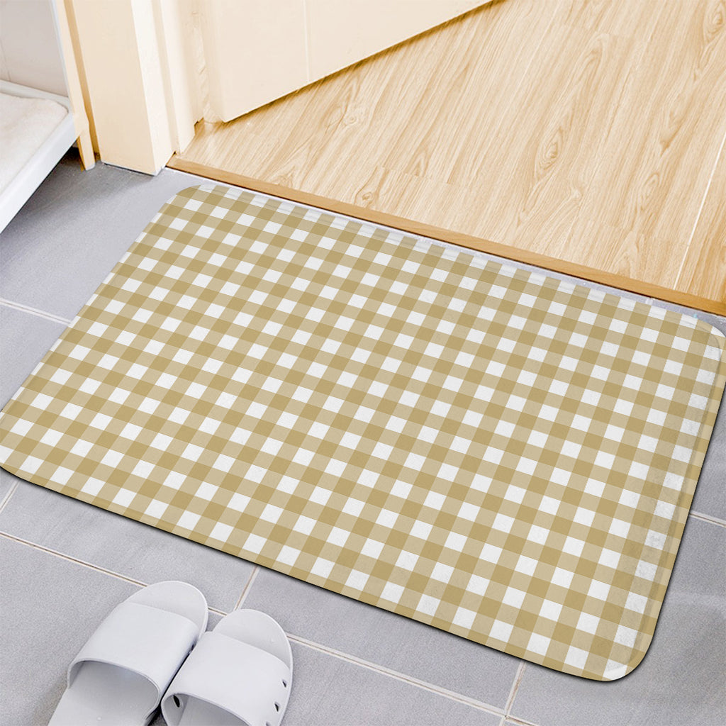 Beige And White Check Pattern Print Indoor Door Mat