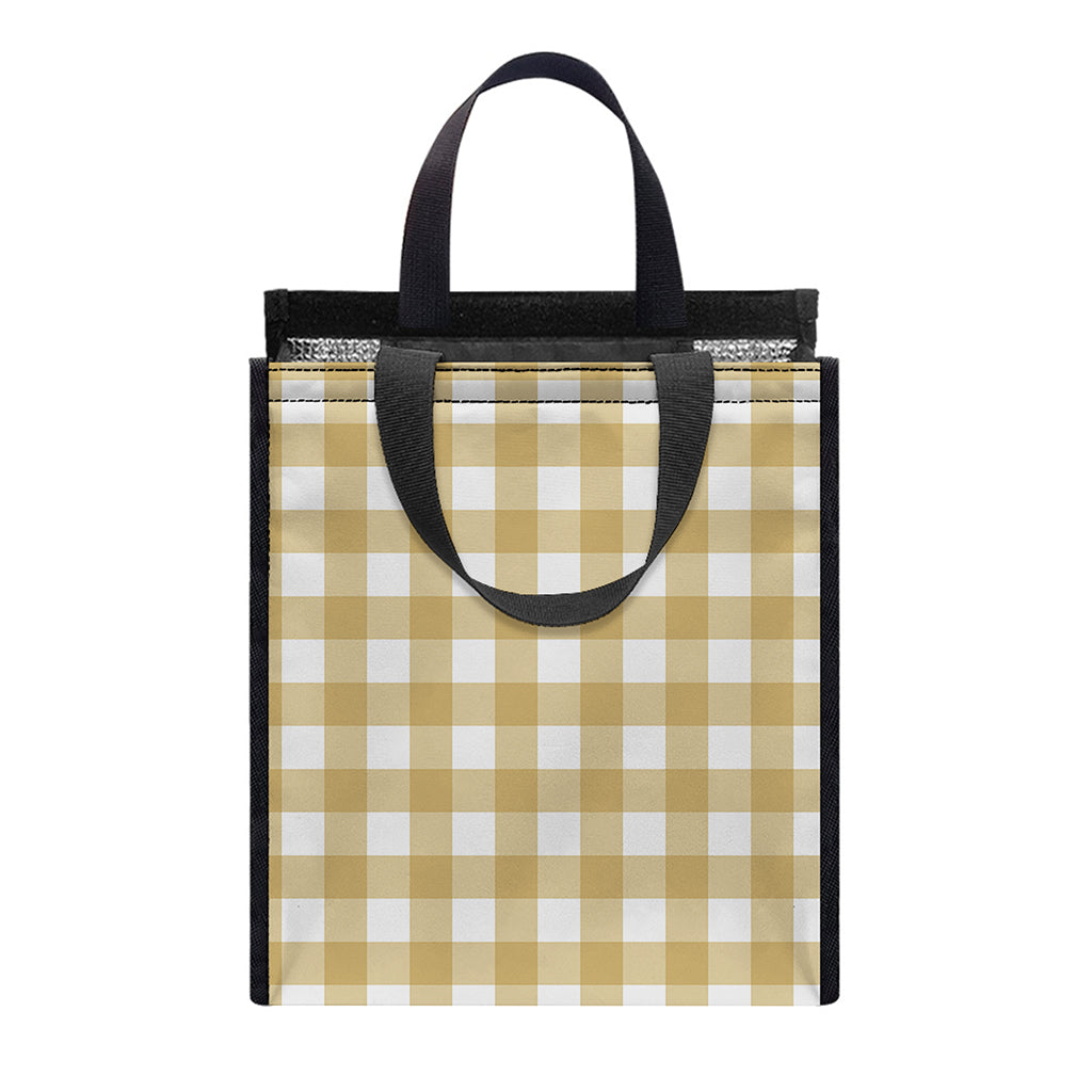 Beige And White Check Pattern Print Insulated Lunch Tote