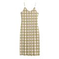 Beige And White Check Pattern Print Jersey Midi Cami Dress