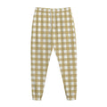 Beige And White Check Pattern Print Jogger Pants