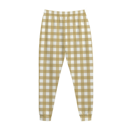 Beige And White Check Pattern Print Jogger Pants