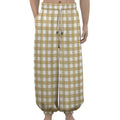 Beige And White Check Pattern Print Lantern Pants