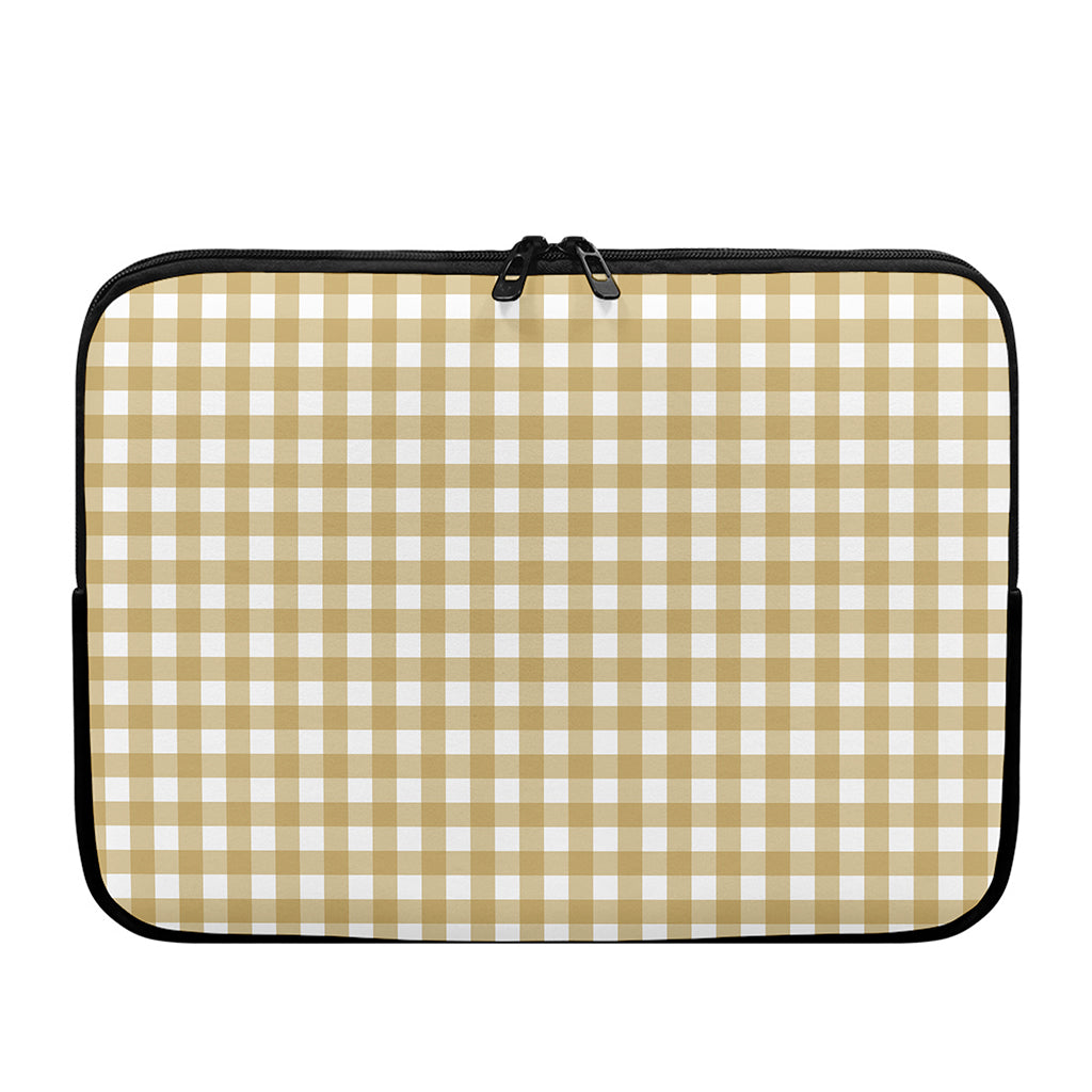 Beige And White Check Pattern Print Laptop Sleeve