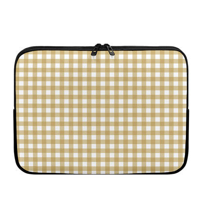 Beige And White Check Pattern Print Laptop Sleeve