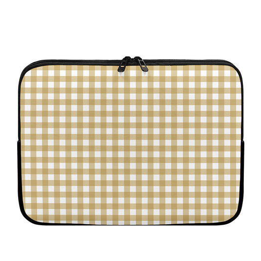 Beige And White Check Pattern Print Laptop Sleeve