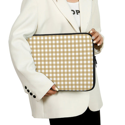 Beige And White Check Pattern Print Laptop Sleeve