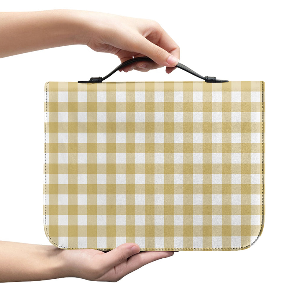 Beige And White Check Pattern Print Leather Bible Cover