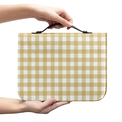 Beige And White Check Pattern Print Leather Bible Cover
