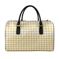 Beige And White Check Pattern Print Leather Duffel Bag