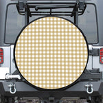 Beige And White Check Pattern Print Leather Spare Tire Cover