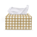 Beige And White Check Pattern Print Leather Tissue Box Cover