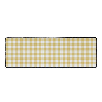 Beige And White Check Pattern Print Long Kitchen Mat