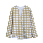 Beige And White Check Pattern Print Long Sleeve Short Coat