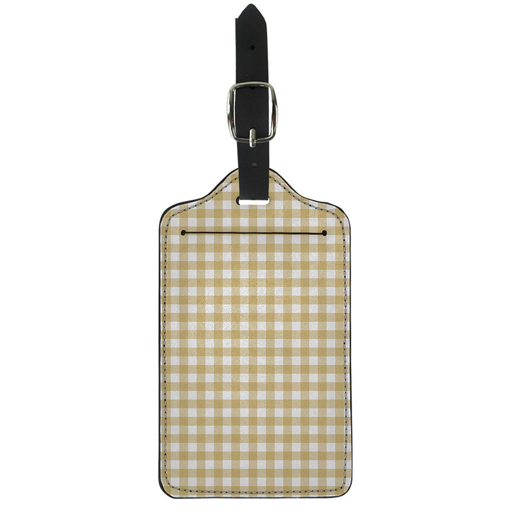 Beige And White Check Pattern Print Luggage Tag