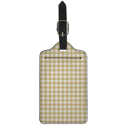 Beige And White Check Pattern Print Luggage Tag