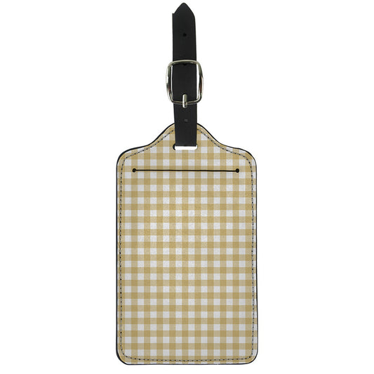 Beige And White Check Pattern Print Luggage Tag