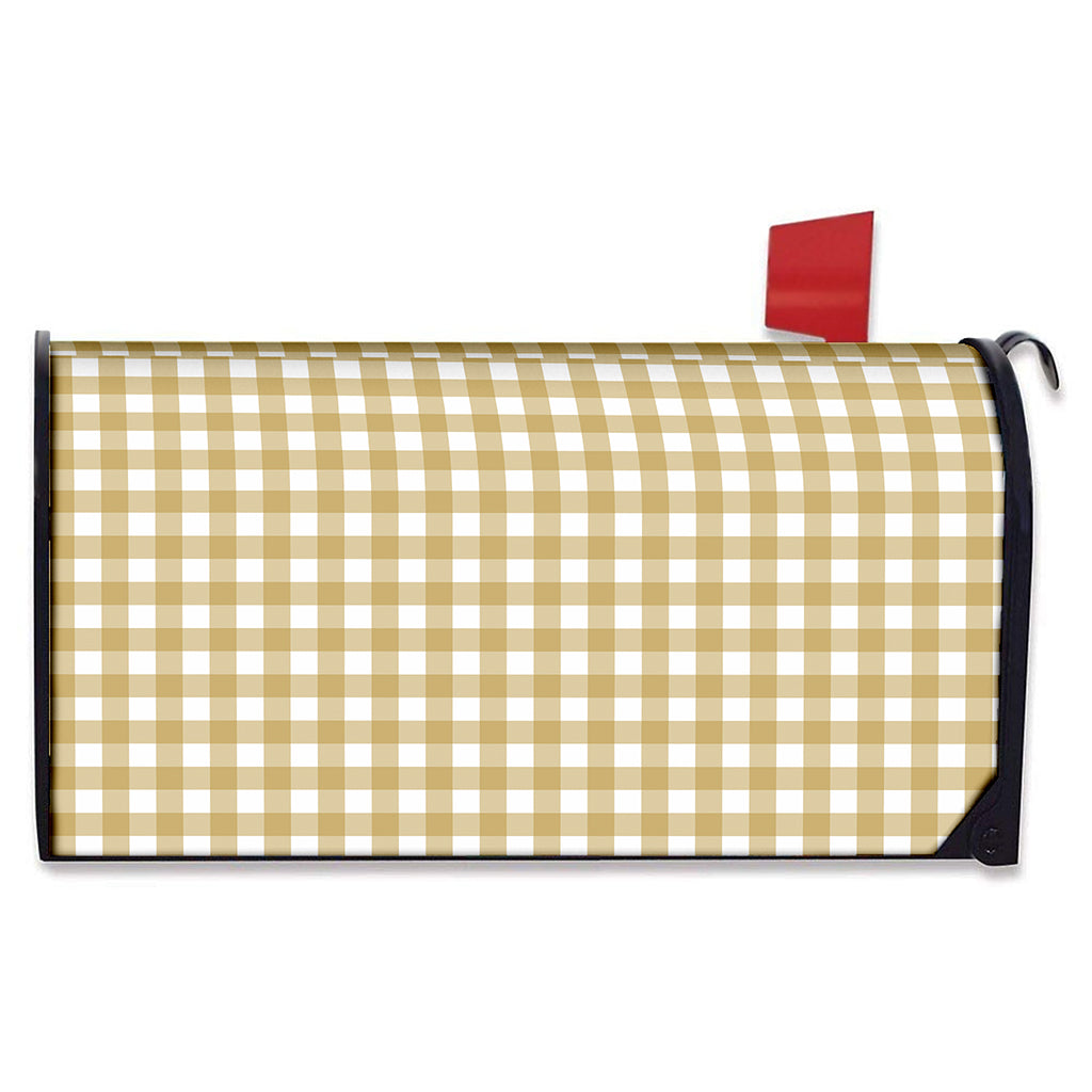 Beige And White Check Pattern Print Mailbox Cover